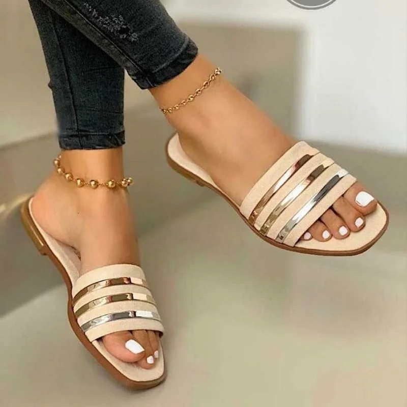 Shoes Summer Women 2023 Fashion Comfort Plus Size Slippers Women Sequined Flat Sandals Slippers Sandalias De Mujer - Image 6