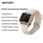 SANDA 6273 Wristwatch Square Dual Time Man Electron Analog Watch for Men Women Waterproof Count Down Timer Digital World Time - Image 3