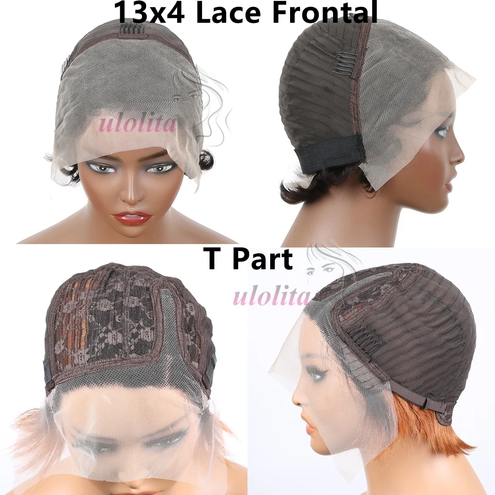 Short Bob Wig Pixie Cut Wig Straight Human Hair Wig 13X4 Transparent Lace Frontal Wig For Women Highlight Straight Pixie Cut Wig - Image 4