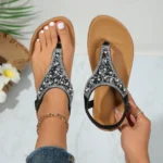 Clip Toe Bohemian Style Sandals for Women Fashion Mix Color Pearl Rome Sandals Woman 2024 New Flat with Non-Slip Beach Shoes - Image 4