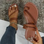 2026 Summer Flat Heel Sandals Women's Casual Simple Fashion Beach Slippers Women's PU Leather Belt Slip-On Gladiator Sandals - Image 2