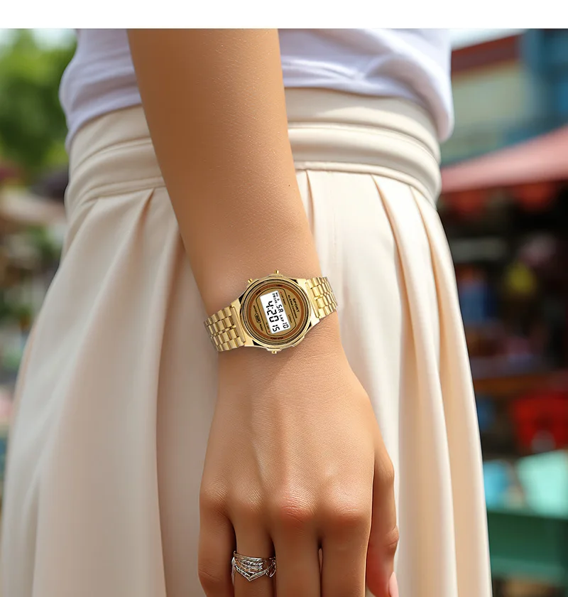 Women Casual LED Electronic Watch Retro Stainless Steel Strap Ladies LED Digital Watch Multifunction Sports Wristwatch Clock - Image 4