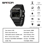 SANDA 6196 Electronic Watch Multi functional Night Glow Waterproof Sports Men's Lightweight Square Classic Student Watch 2025 - Image 3