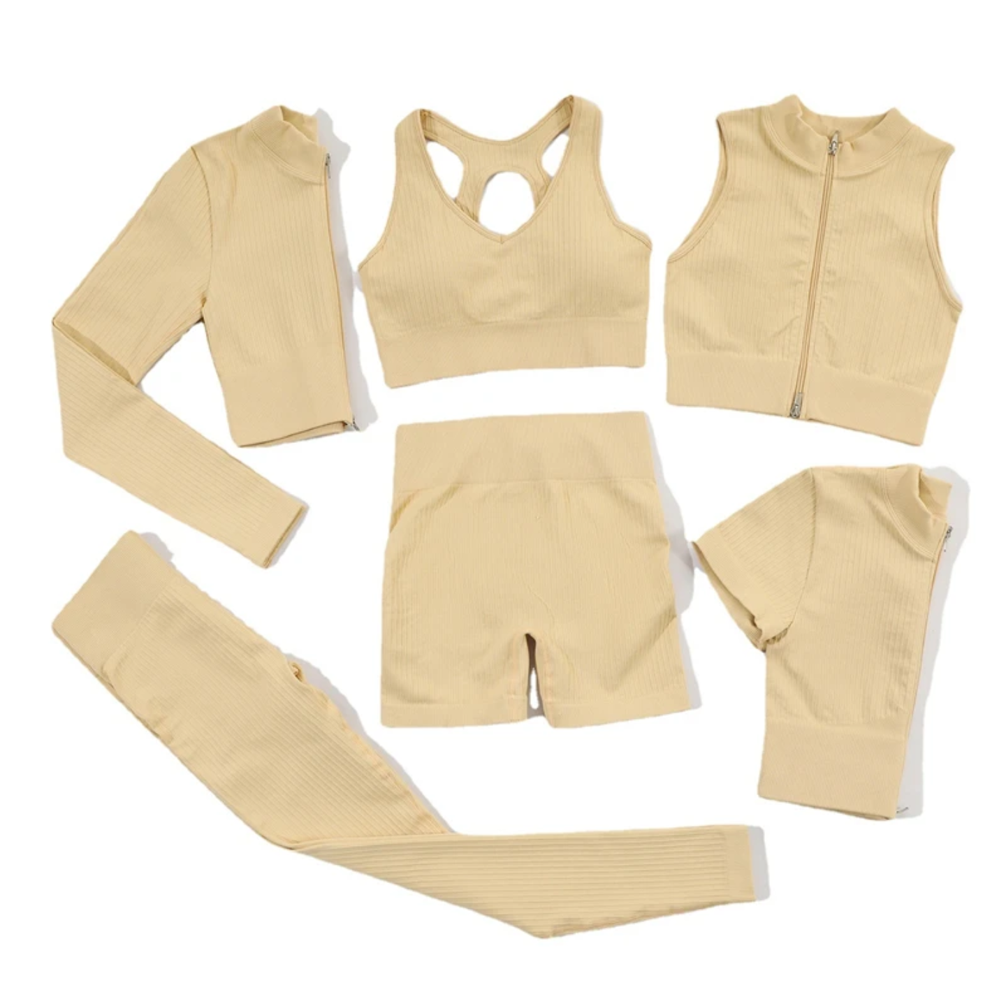 Women’s 6-Piece Ribbed Yoga Set – Leggings, Shorts & Sportswear Fitness Outfit | Athletic Gym Wear - Image 2