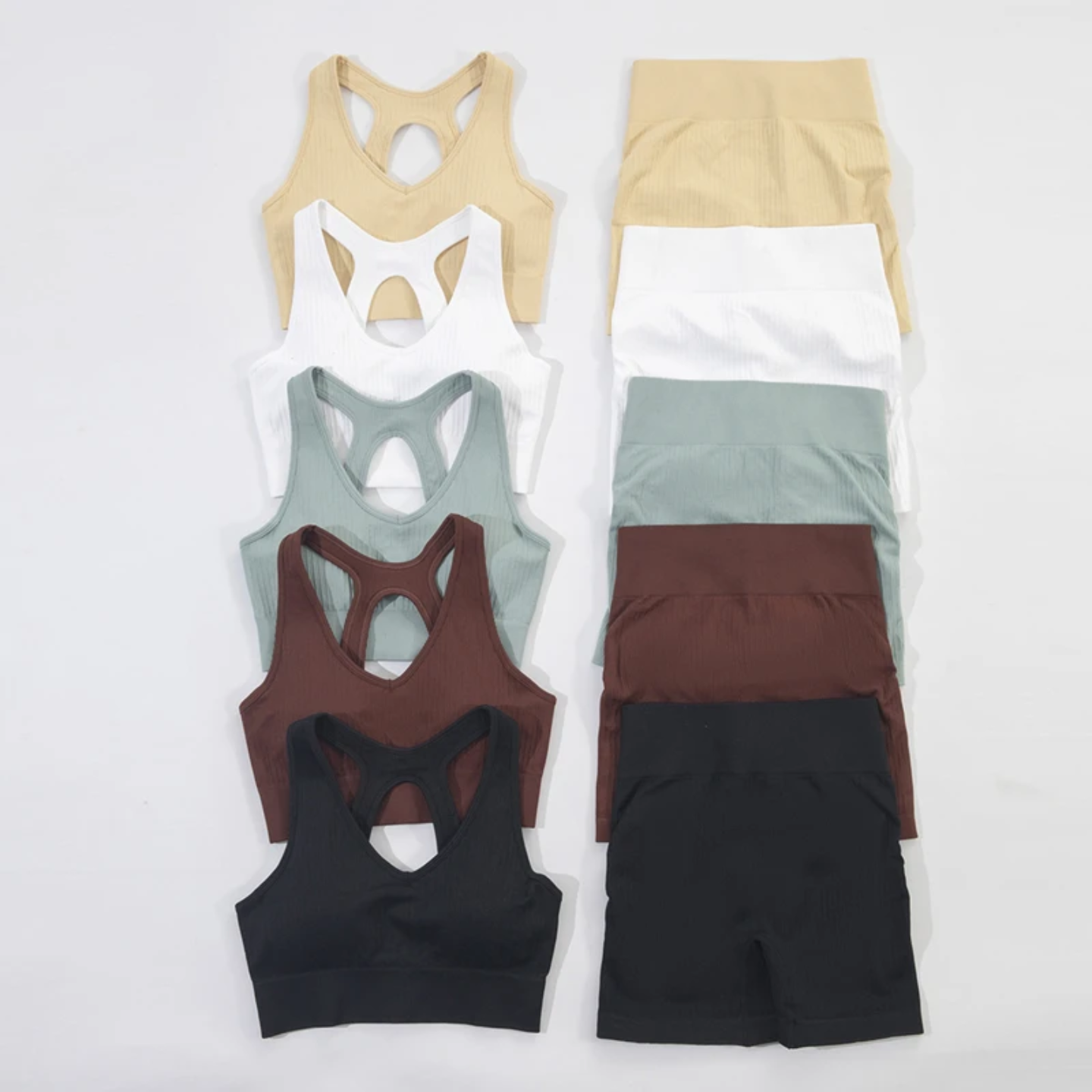 Women’s 6-Piece Ribbed Yoga Set – Leggings, Shorts & Sportswear Fitness Outfit | Athletic Gym Wear - Image 3