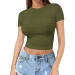 Women’s Summer Casual Milk Silk Crop Top – Short Sleeve Pullover Navel T-Shirt, European & American Style - Image 4