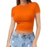 Women’s Summer Casual Milk Silk Crop Top – Short Sleeve Pullover Navel T-Shirt, European & American Style - Image 3