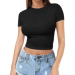 Women’s Summer Casual Milk Silk Crop Top – Short Sleeve Pullover Navel T-Shirt, European & American Style - Image 2