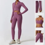 Women’s 4-Piece Seamless Gym Set – Long Sleeve Crop Top & Tights | Autumn & Winter Fitness Wear - Image 3