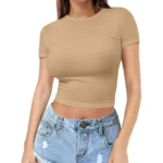 Women’s Summer Casual Milk Silk Crop Top – Short Sleeve Pullover Navel T-Shirt, European & American Style - Image 6